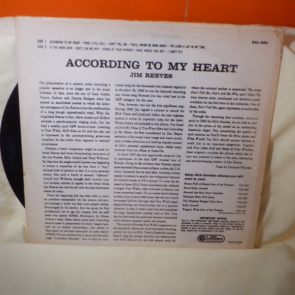 ~~~ JIM REEVES ~~~ According to My Heart - Picture 2 of 2